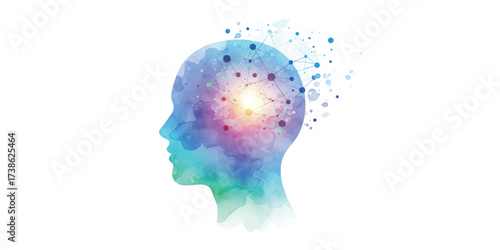 А stylized human head in profile, subtly integrated with glowing, interconnected data points and abstract network lines