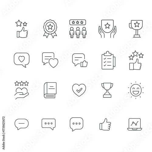 Customer Feedback and Rating Line Icons Set – Minimal Outline Vector of Reviews, Testimonials, and Satisfaction Symbols