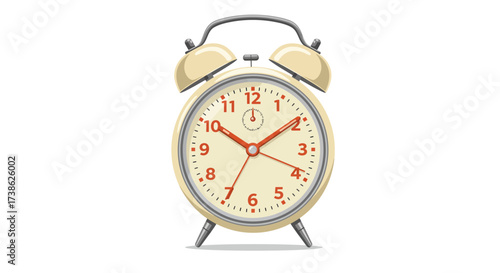 Vintage alarm clock with creamy tones and retro design on white background