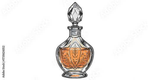 Elegant crystal perfume bottle with vintage design and decorative pattern