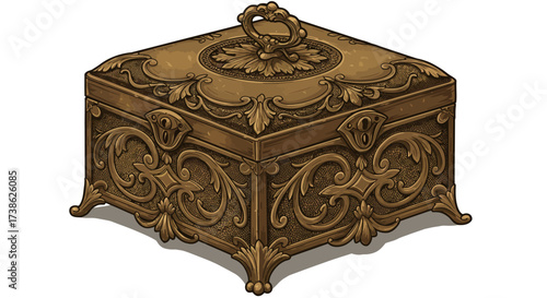 Ornate antique jewelry box with intricate floral design in vintage style