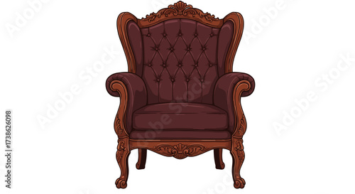Ornate vintage armchair with carved wood and plush upholstery