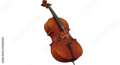 Elegant cello artwork with detailed wooden texture on white background