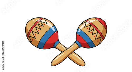 Colorful cartoon pair of maracas with geometric patterns for musical celebrat…