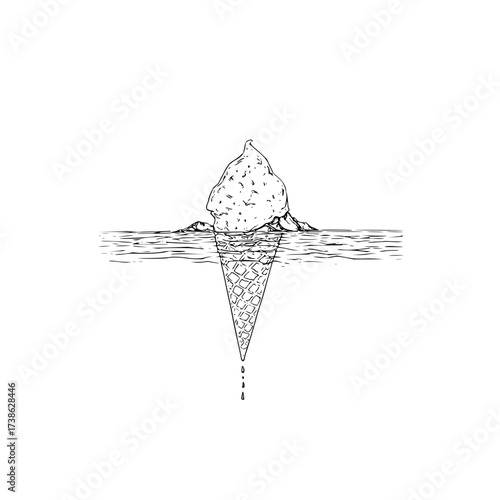 Iceberg ice cream cone illustration drawing black and white dessert food sweet treat frozen summer concept art 100