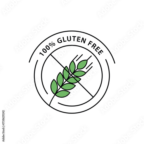 Modern gluten free icon with plant leaves inside a crossed circle emblem