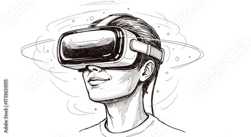 Person wearing virtual reality headset and experiencing immersive technology  