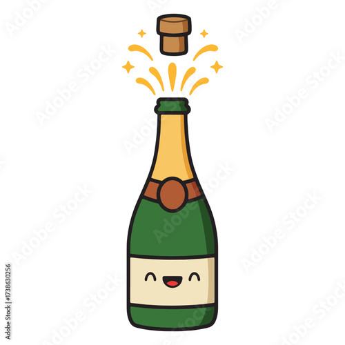 Happy Champagne Bottle Illustration Celebrating a Special Occasion with a Pop