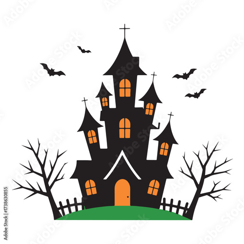 Wallpaper Mural Spooky Black Haunted House with Bats and Bare Trees, Perfect for Halloween Decorations and Party Invitations Torontodigital.ca