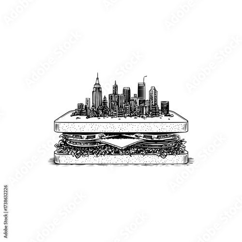 New york city sandwich illustration skyline cityscape food drawing sketch architecture travel tourism urban art