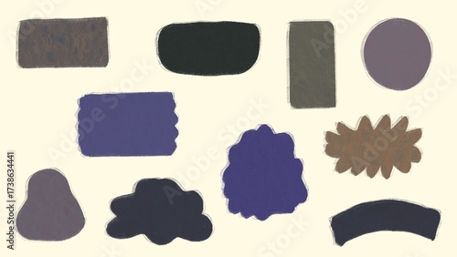 Fotografie Assorted Purple and Gray Paper Shapes on Cream Background: Abstract Geometric Collage, Craft Paper, Scrapbooking Elements, Isolated Art Supplies minimalist sticky pad design