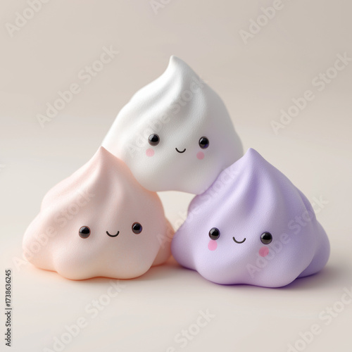 cute pastel meringue characters with smiling faces