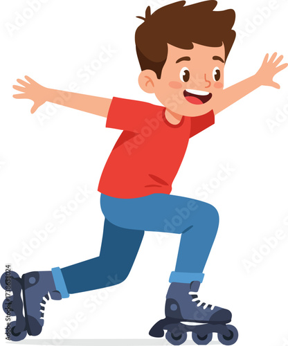 Dynamic Cartoon Boy Roller Skating with Arms Outstretched Full Body Shot