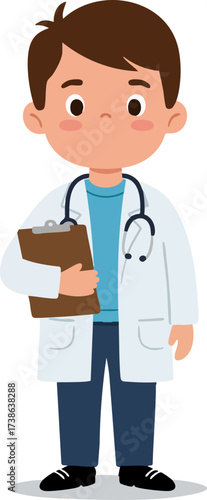 Cute Cartoon Style Doctor Boy Wearing Lab Coat Illustration