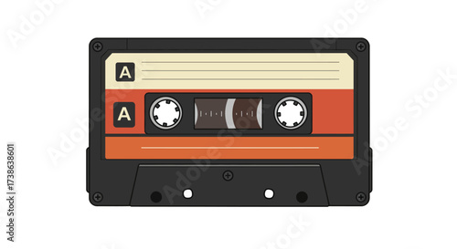Retro audio cassette icon with vintage design and orange accents