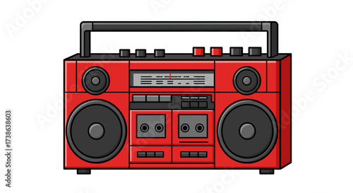 Retro red boombox with black details in bold cartoon style