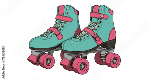 Colorful retro roller skates on white background