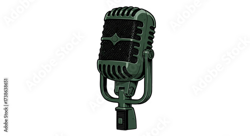 Retro microphone: vintage audio equipment design with detailed green finish