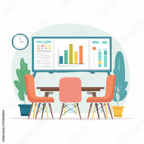 Modern Office Meeting Room Business Presentation and Data Analysis