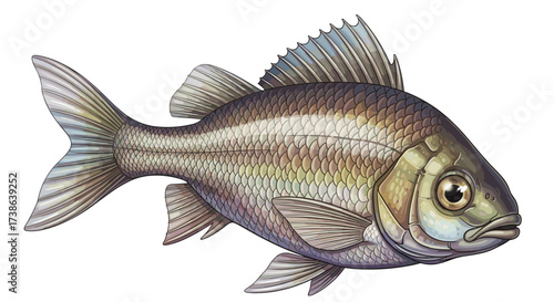 Detailed vector art of a crucian carp, a common freshwater fish, isolated on transparent background