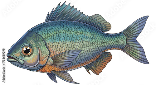 Detailed piranha fish side view vector illustration. Aquatic animal isolated on transparent background