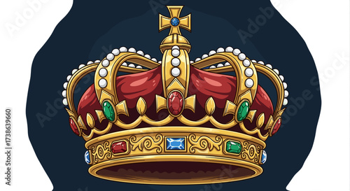 Regal gold crown with red velvet and gems. Isolated royal heraldic svg vector illustration design