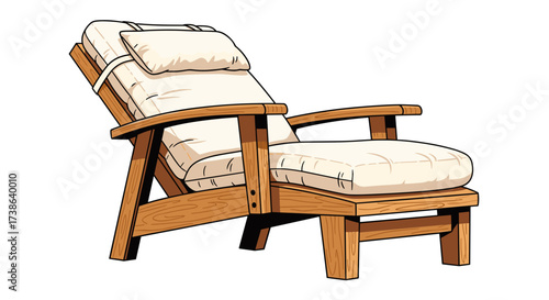 Relaxing wooden lounge chair. SVG vector illustration isolated on transparent background.