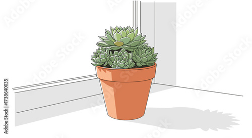 Succulent in terracotta pot on windowsill, isolated vector illustration, transparent background SVG.