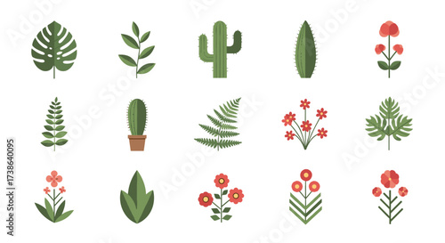 Pixel art plants flowers icon set, vector illustration, isolated on transparent background svg.