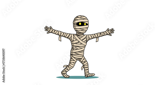 Spooky Halloween mummy character with outstretched arms. Isolated vector art on transparent background.