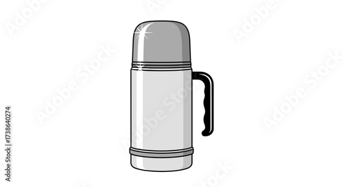 Portable insulated thermos flask for beverages, svg vector illustration, isolated on transparent background.