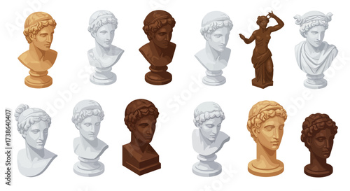 Classical sculpture heads and figures in various materials and styles