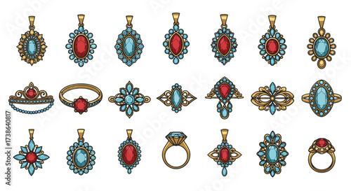 Elegant jewelry collection with colorful gemstones and intricate designs