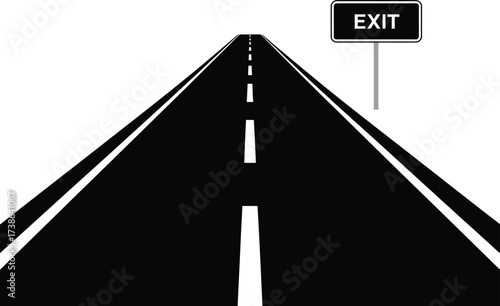 Perspective View Of An Open Road Leading To An Exit Sign