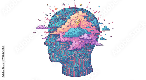 Imaginative mind: fusion of digital circuitry and creative ideas in vibrant c…