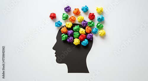 Wallpaper Mural Silhouette Head with Colorful Crumpled Paper Brain — Creative Thinking, Idea Generation and Brainstorming Concept for Innovation Torontodigital.ca