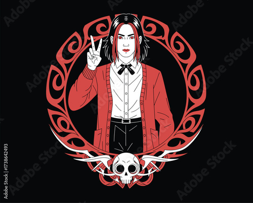 A stylized digital illustration of a fashionable individual with punk rock elements