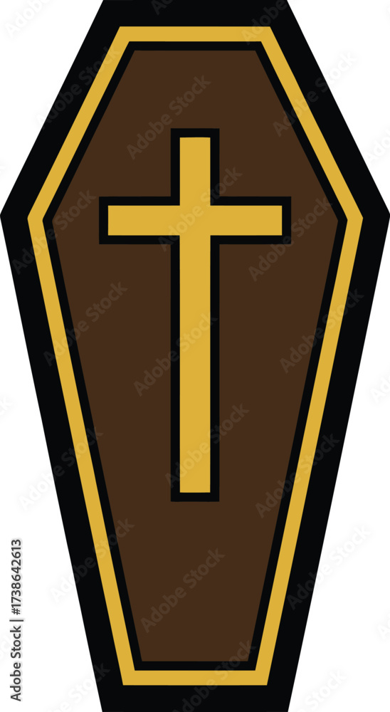 Obraz premium Coffin cross logo illustration, stylized digital logo design featuring a coffin with a Christian cross symbol, solemn emblem concept for memorial services, faith-based branding, religious artwork, 