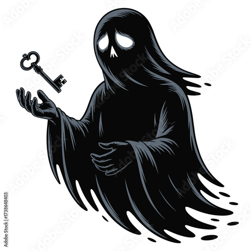 Vector art of ghost holding a key