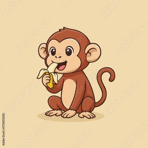 Cute happy cartoon monkey character illustration for kids and education design