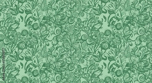Elegant Hand-Drawn Botanical Seamless Pattern with Leaves and Berries