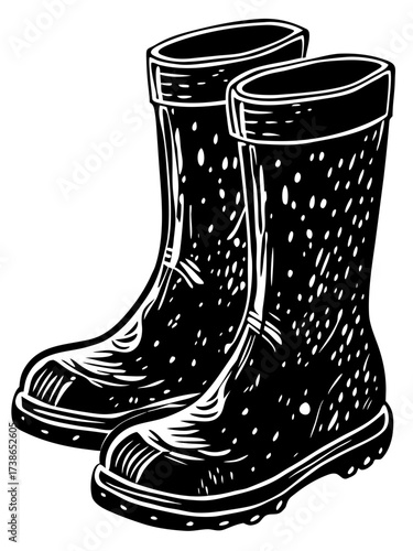 Rain boots on muddy ground with details highlighting texture and design for outdoor use. Stylish rain boots display functionality and comfort, perfect for wet weather activities.