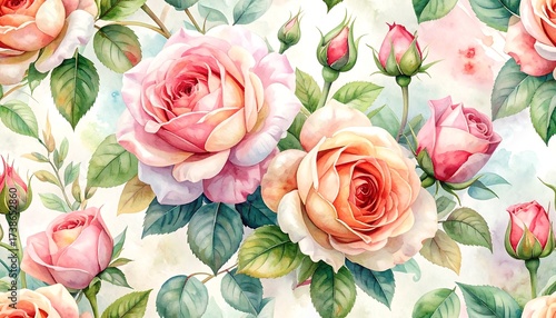 Watercolor roses pattern