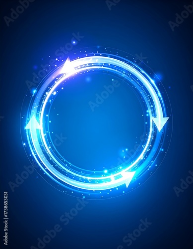 Glowing blue cycle arrows on dark background, suggesting process flow