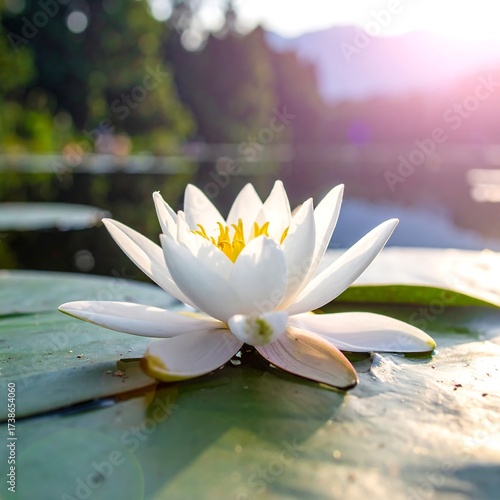 White water lily in sunlit pond
