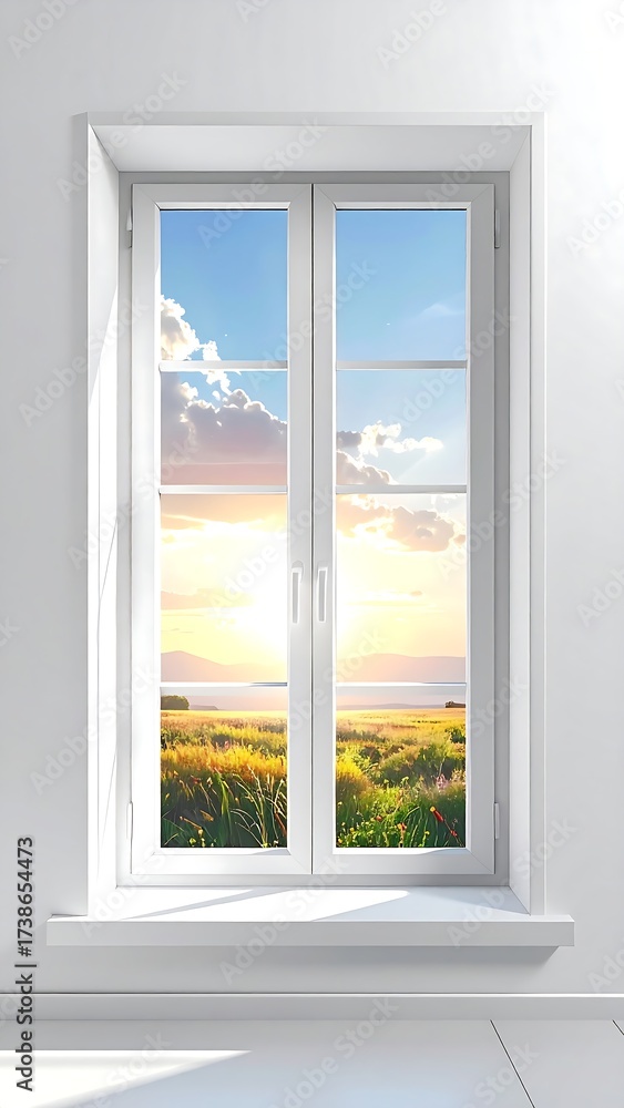 Obraz premium White window with sunset view