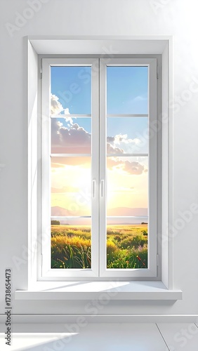 White window with sunset view