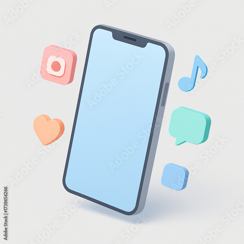Modern phone mock up with social media icons, perfect for app promotion and branding