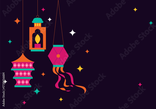 Diwali Festival of Lights abstract social media web banner advertisement. Diwali Hindu festival cute background with traditional lanterns