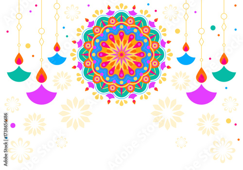 Diwali Festival of Lights abstract social media web banner advertisement. Diwali Hindu festival cute background with traditional lanterns
